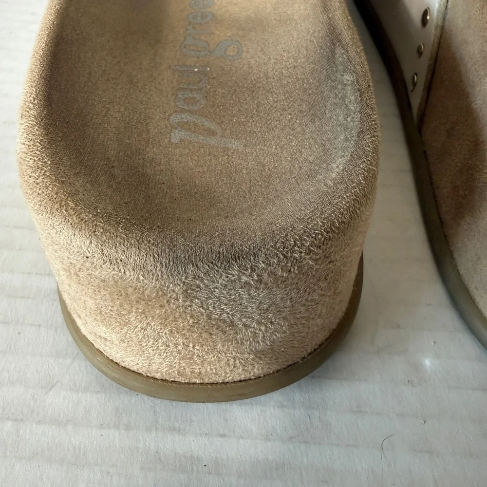 Paul Green Womens 2 Strap White Gold Hook Loop Studded Platform Sandals Size 7.5
